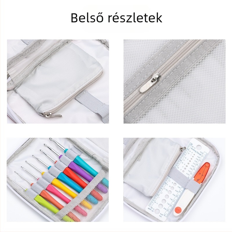 Kétszintes horgolótároló táska – kézzel készített DIY eszköz organizer horgolótűk és kötőtűk számára (összehajtható, nem pamut anyag, japán stílus)