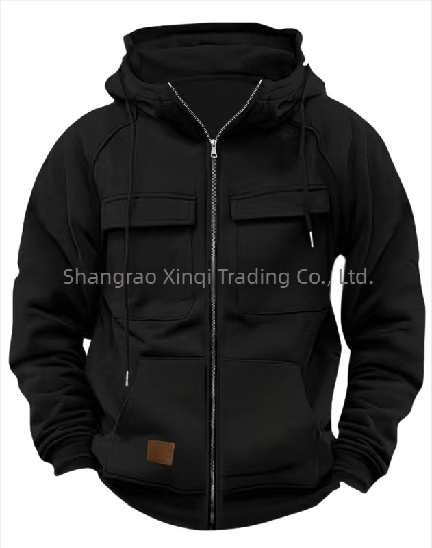 Kapucnis pulóver cipzárral és több zsebbel, poliészter 250 g anyag, fleece bélés, lazán illeszkedő, őszi-téli 2025