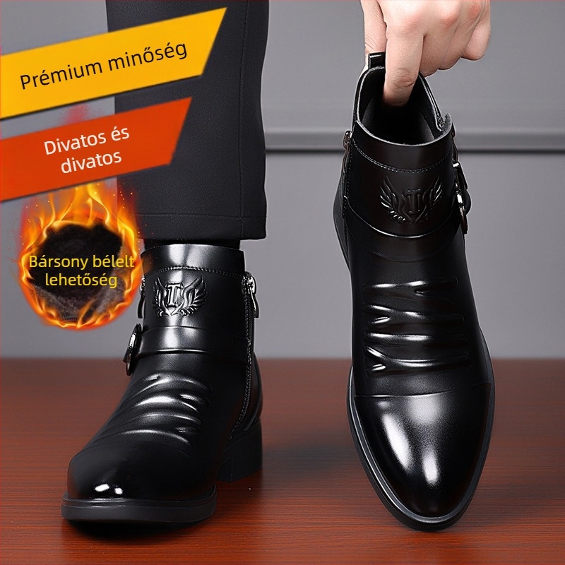 Férfi bőr Chelsea csizma, középmagas szár, kerek orrú, vízálló, gumírozott talp