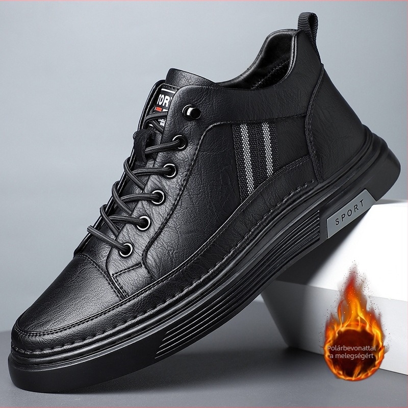 Férfi mindennapi sneakers: kerek orr, két réteg marhabőrből készült felsőrész, alacsony sarok 1–3 cm, rugalmas záródás, gumitalp