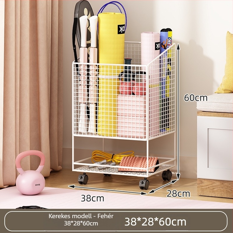 Jógamatrac tároló kosár kerékkel, fém kettős rétegű kivitel, nagy kapacitású edzőfelszereléshez