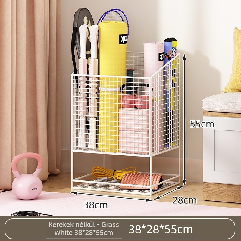 Jógamatrac tároló kosár kerékkel, fém kettős rétegű kivitel, nagy kapacitású edzőfelszereléshez