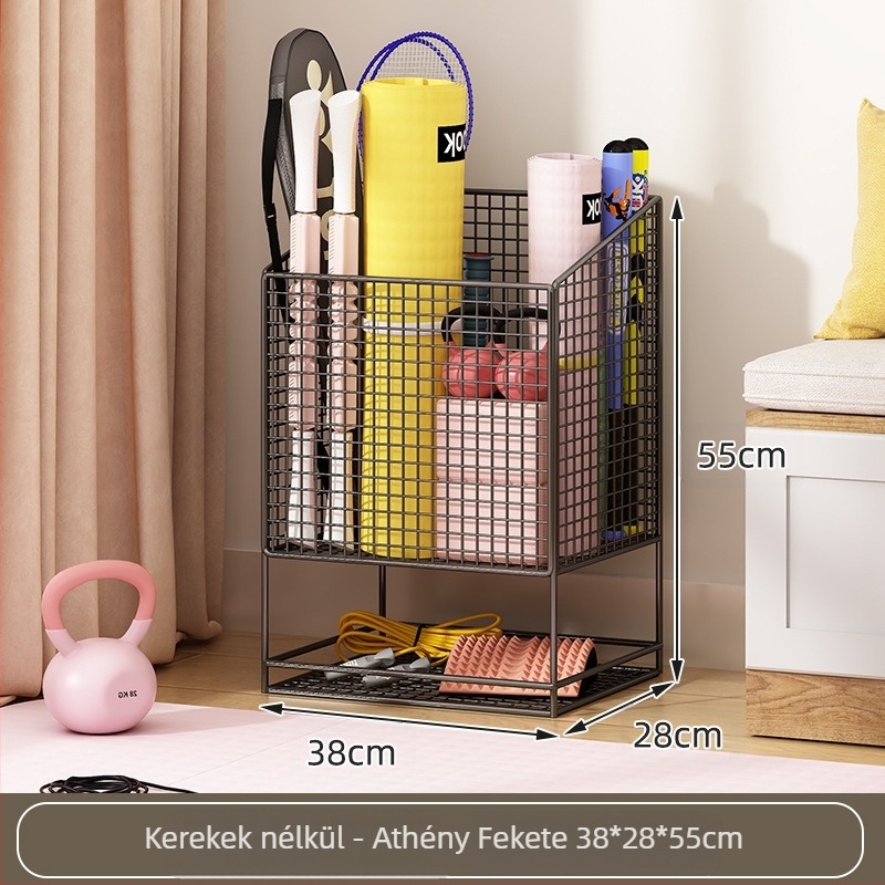 Jógamatrac tároló kosár kerékkel, fém kettős rétegű kivitel, nagy kapacitású edzőfelszereléshez