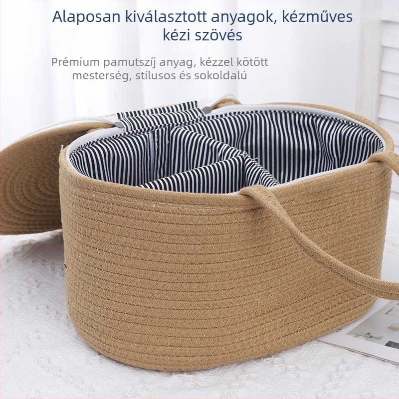 Pamutkötélből készült tárolókosár – hordozható, modell: pamutkötélből készült hordozható tárolókosár, stílus: modern egyszerű