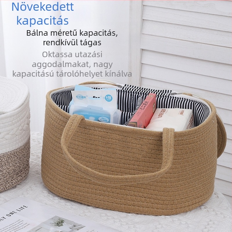 Pamutkötélből készült tárolókosár – hordozható, modell: pamutkötélből készült hordozható tárolókosár, stílus: modern egyszerű