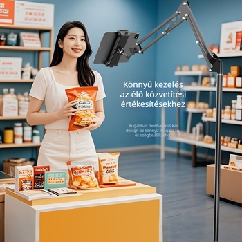 Padlóra álló telefon- és tablettatartó teleszkópos karral, ötvözetből készült, ágy melletti streaminghez