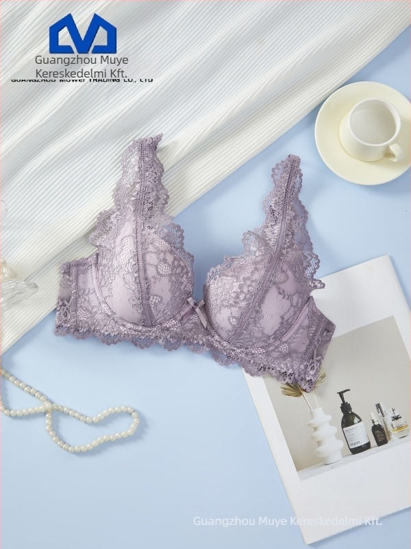 MUWEI merevítővel ellátott melltartó csipés mintával, 3/4 kosár, levehető vállpántok, hátsó két soros rögzítés, push-up, lélegző támogatás