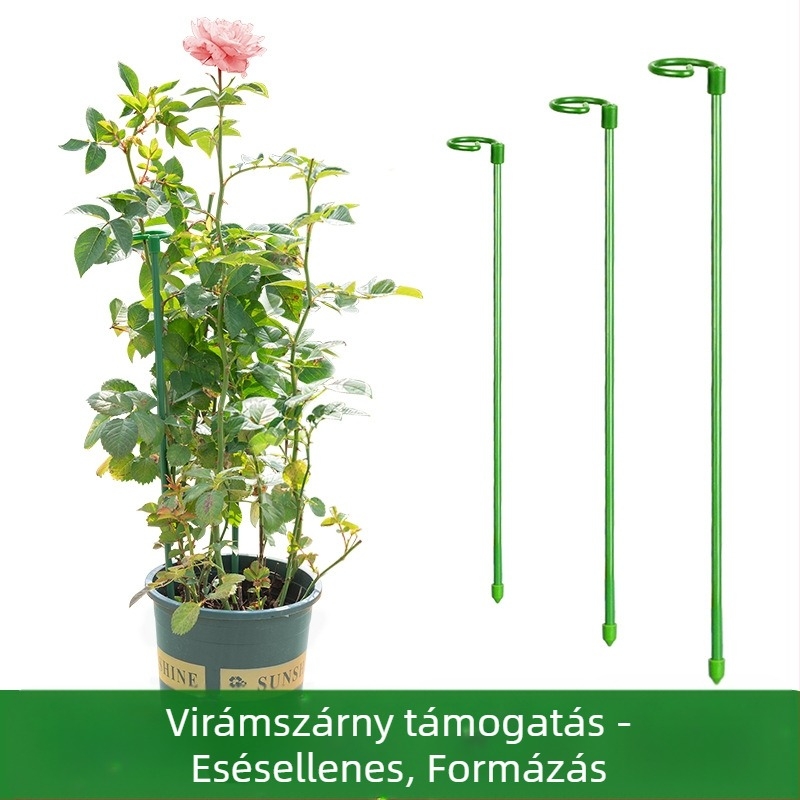 Vas virág-támasz egyetlen rúddal, kültéri kerthez, vasból készült, alkalmas futó rózsák és hortenzia számára