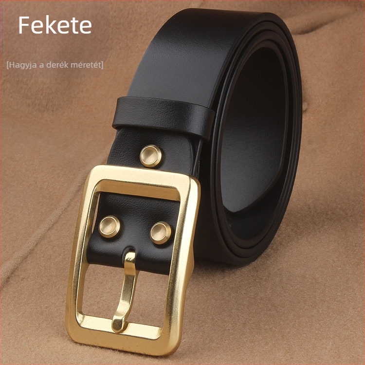 Férfi övcsat – tömör sárgaréz ötvözet, tűs csat, japán stílus, vastagabb klipsz, felső szemcsés bőr