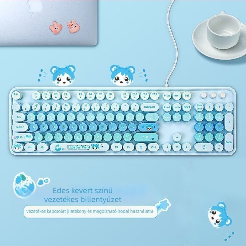Nyúl témájú vezeték nélküli billentyűzet és egér szett, USB billentyűzet és USB egér, optikai 2000 DPI szenzor, ergonomikus kialakítás
