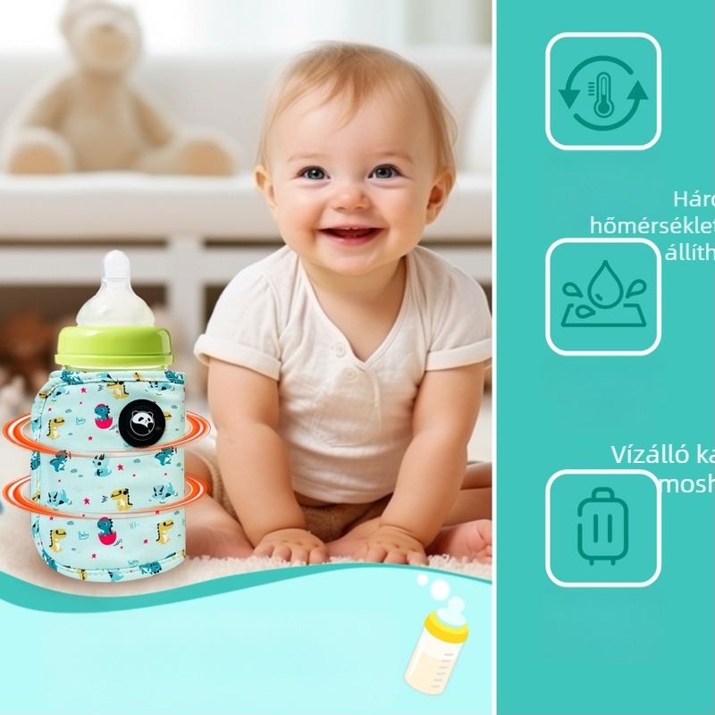 Hordozható cumisüveg melegítő burkolat — USB/TYPE-C, 5V/2A, 10W, poliészter, adatkábel a csomagban