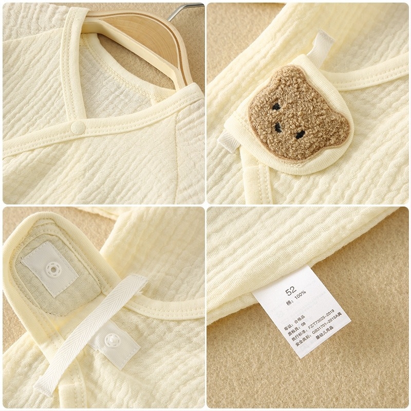 Újszülött pamut géz romper hosszú ujjú, diagonális záródás, vékony nyári viselet