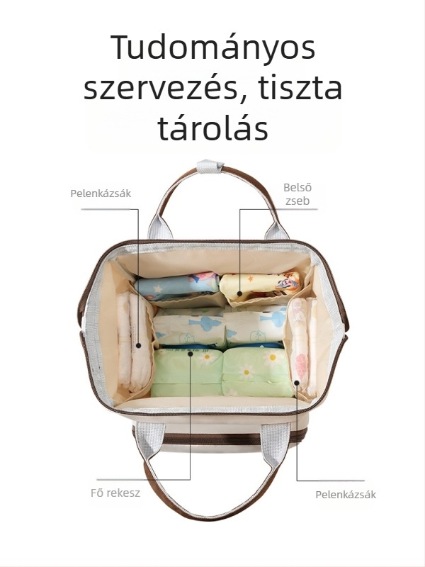 Nylon anyagú pelenkás hátizsák, nagy kapacitás, városi minimalista stílus, vízálló és szigetelt, dupla vállpántok