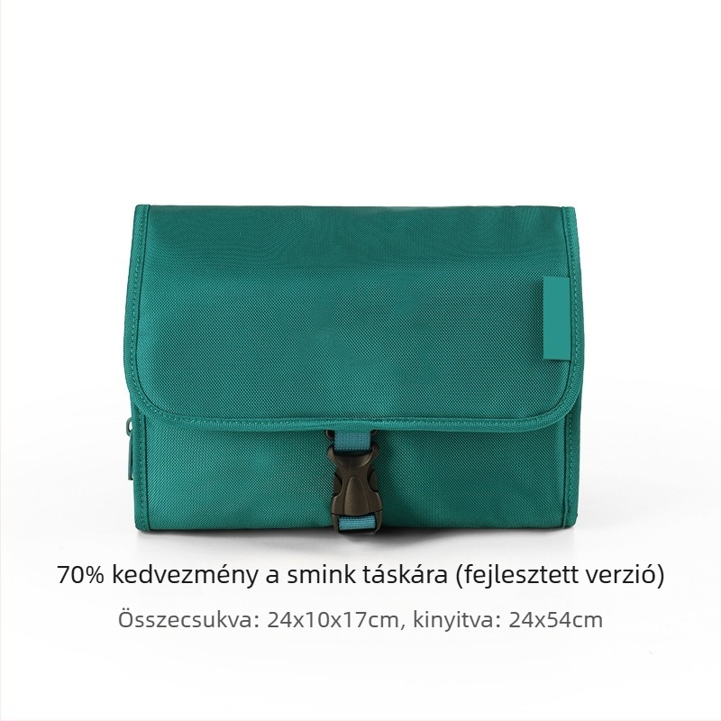 Hordozható nedves–száraz elválasztású kozmetikai és higiéniai tároló táska akasztóval utazáshoz, nagy kapacitású – Poliészter, Többfunkcionális, Utazáshoz kész