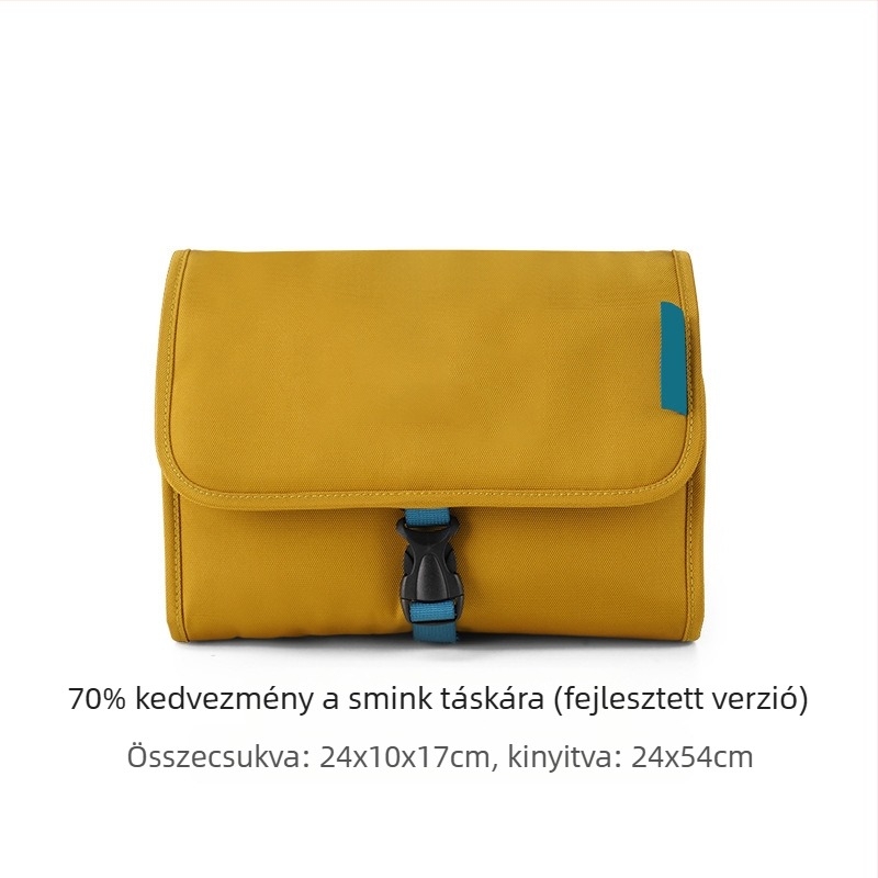 Hordozható nedves–száraz elválasztású kozmetikai és higiéniai tároló táska akasztóval utazáshoz, nagy kapacitású – Poliészter, Többfunkcionális, Utazáshoz kész