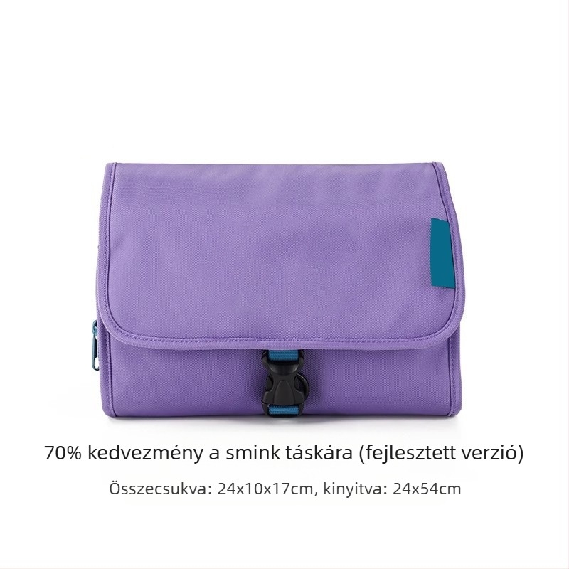 Hordozható nedves–száraz elválasztású kozmetikai és higiéniai tároló táska akasztóval utazáshoz, nagy kapacitású – Poliészter, Többfunkcionális, Utazáshoz kész