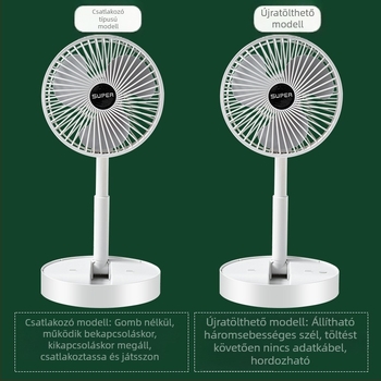 Összecsukható mini USB asztali ventilátor, 3 lapát, brushless motor, beépített újratölthető akkumulátor, halk működés