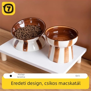 Kerámia macska emelt etetőtál, dőlés elleni védelem
