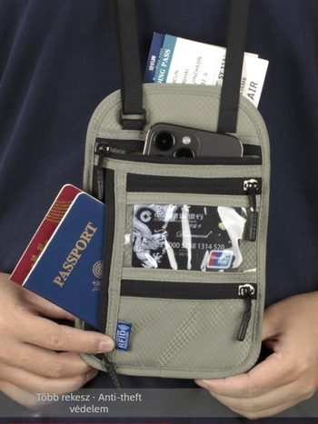 QISE RFID útlevél tartó keresztpántos táska – lopás elleni védelem, vízálló, kopásálló, nylon bélés, férfiaknak, útlevél és személyazonosító igazolvány tartó, utazási dokumentum tok, rögzített logó