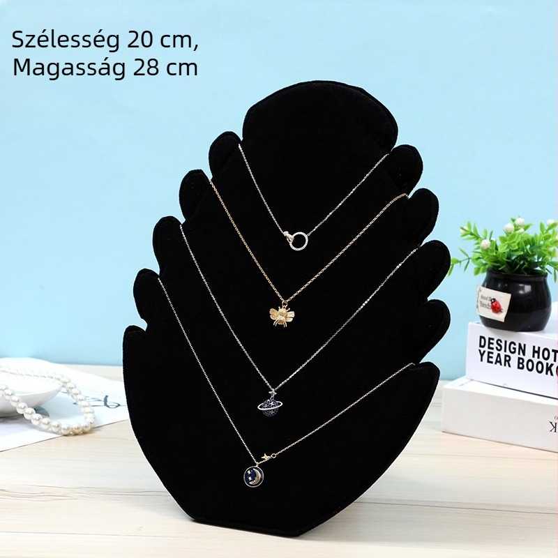 Velúr ékszerkijelző állvány fülbevalókhoz, nyakláncokhoz és karkötőkhöz – anyag: velúr + fa; forma: bemutató; szint: első; borítás: jégszürke velúr