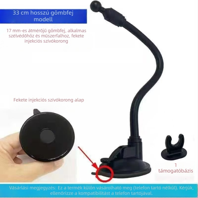 Autótelefon-tartó gömbfejjel, kiterjesztett szívófej, hosszú rúd, univerzális adapter — Modell RST-X28