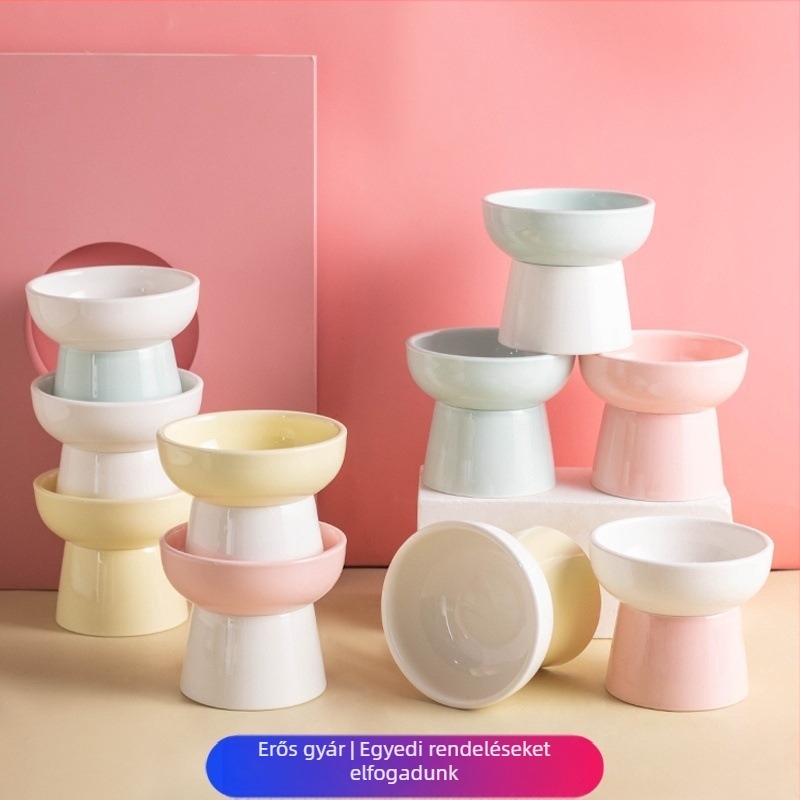 Magas lábú kerámia macskatál, kiöntés elleni tervezés, ivásra és étkezésre