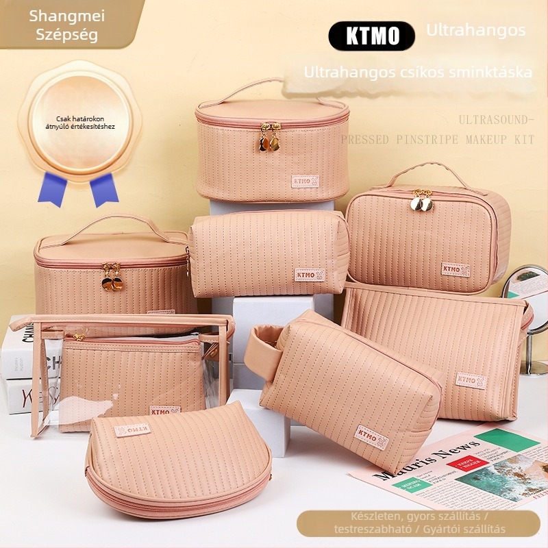 KTMO sminkes táska ultrahangos domborítású textúrával, PU bőr, városi minimalista stílus, nőknek, mindennapi használat
