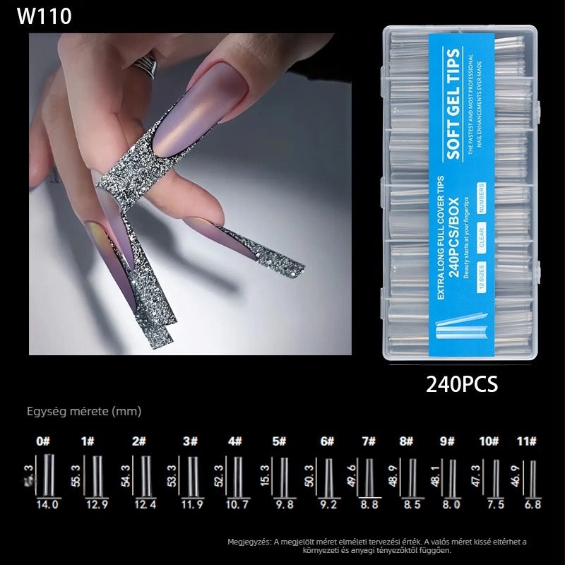 Műköröm tippek - Extra hosszú, Balerin alak, Teljes fedés, ABS anyag, Dobozban 240 darab