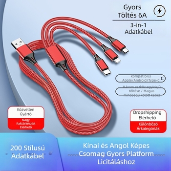 Dingrui Nylon Szövött 3-in-1 Töltőkábel, Lightning, Micro USB, USB-C, 1,2 m, Gyors töltés