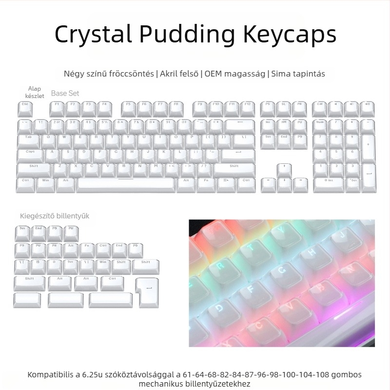 XVX Kristály Zselé Wooting Keycap, PC Két Színű Injektált Formázású, 136 Hullám Mintázat, Oldalsó Gravírozás, Mechanikus Billentyűzethez