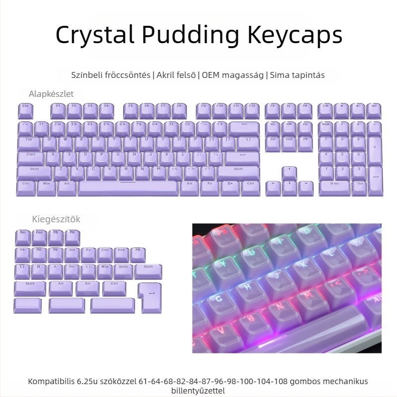 XVX Kristály Zselé Wooting Keycap, PC Két Színű Injektált Formázású, 136 Hullám Mintázat, Oldalsó Gravírozás, Mechanikus Billentyűzethez