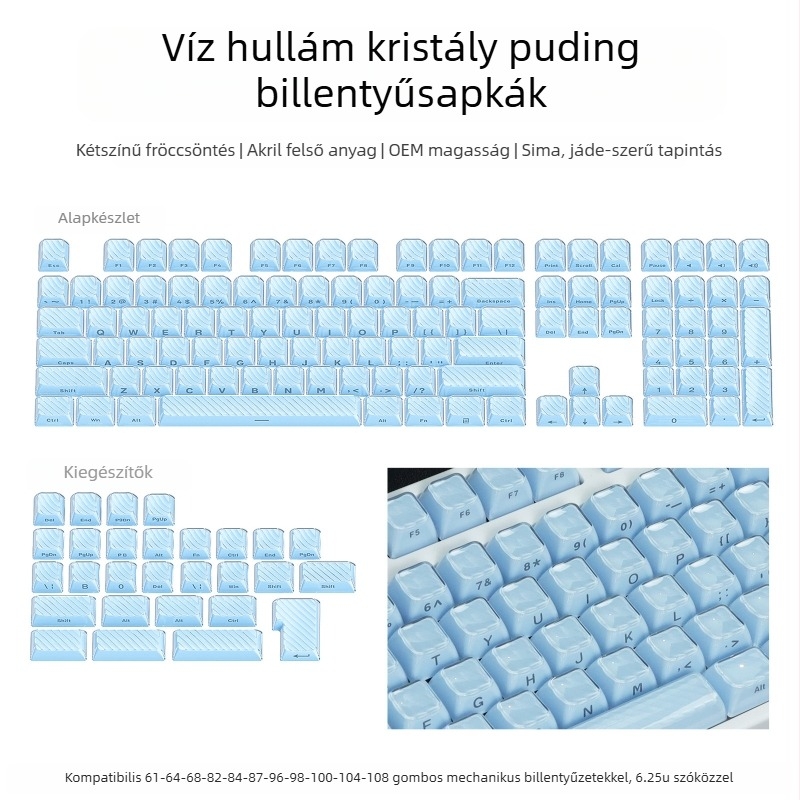 XVX Kristály Zselé Wooting Keycap, PC Két Színű Injektált Formázású, 136 Hullám Mintázat, Oldalsó Gravírozás, Mechanikus Billentyűzethez
