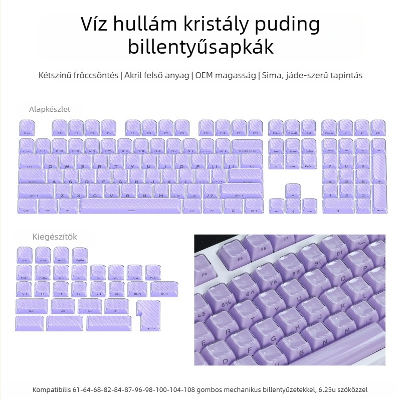 XVX Kristály Zselé Wooting Keycap, PC Két Színű Injektált Formázású, 136 Hullám Mintázat, Oldalsó Gravírozás, Mechanikus Billentyűzethez