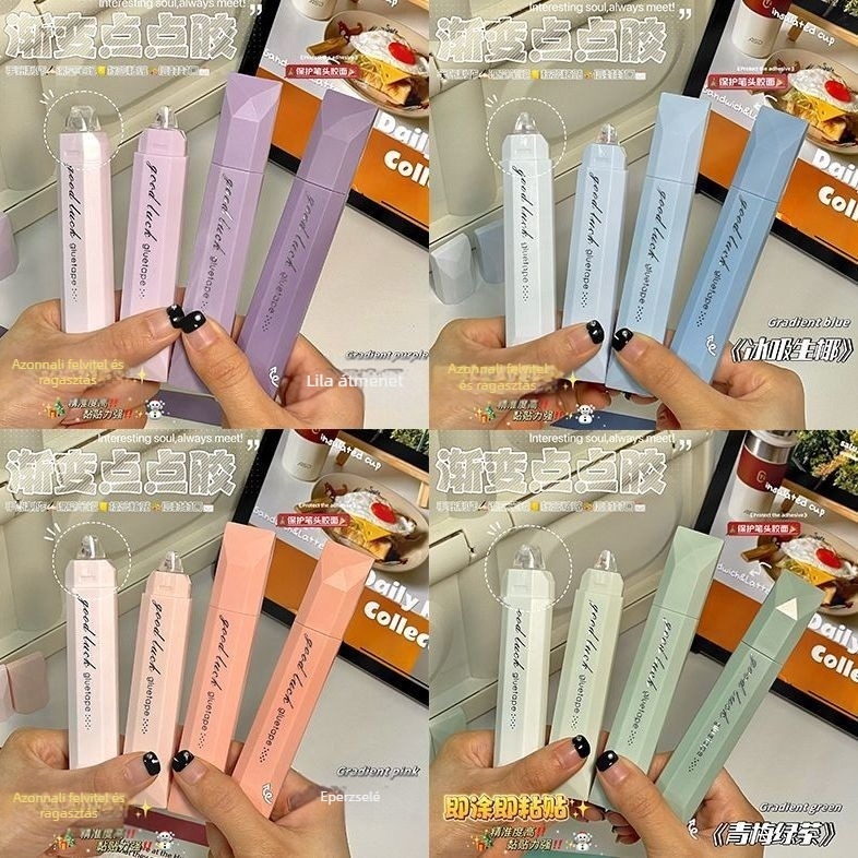 Duwu Tollapont ragasztó tolltípusú pöttyökkel, gradient dizájn, erős duplaoldalas ragasztó, diák naplókhoz és kézműves projektekhez