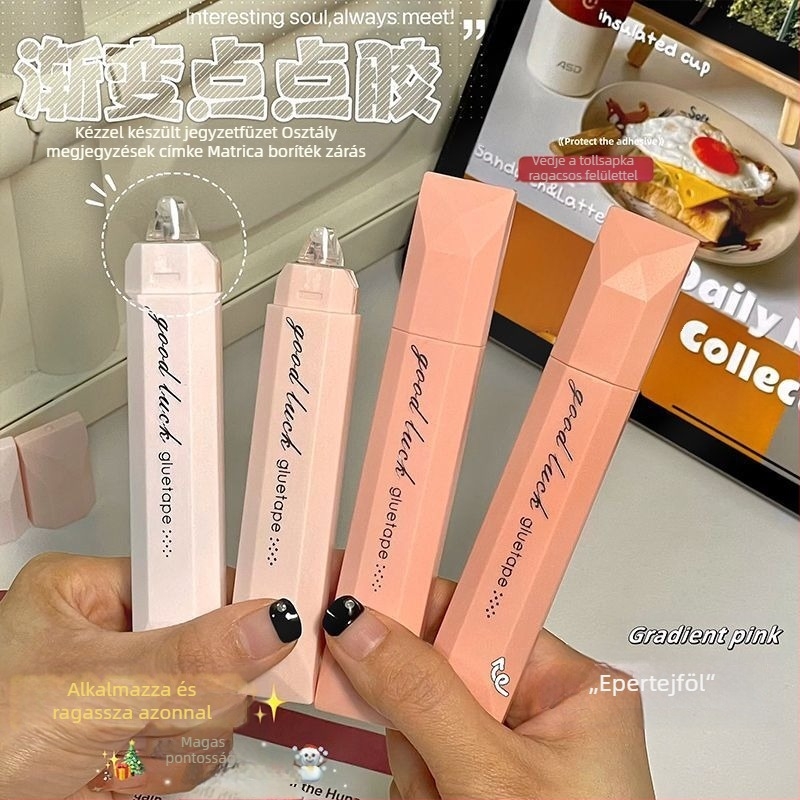 Duwu Tollapont ragasztó tolltípusú pöttyökkel, gradient dizájn, erős duplaoldalas ragasztó, diák naplókhoz és kézműves projektekhez