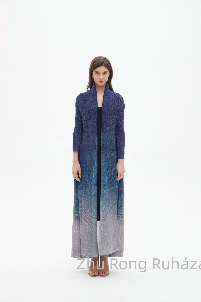 Női hosszú abaya virágos hímzéssel, crinkle textúrájú poliészter anyag, hosszú ujjú