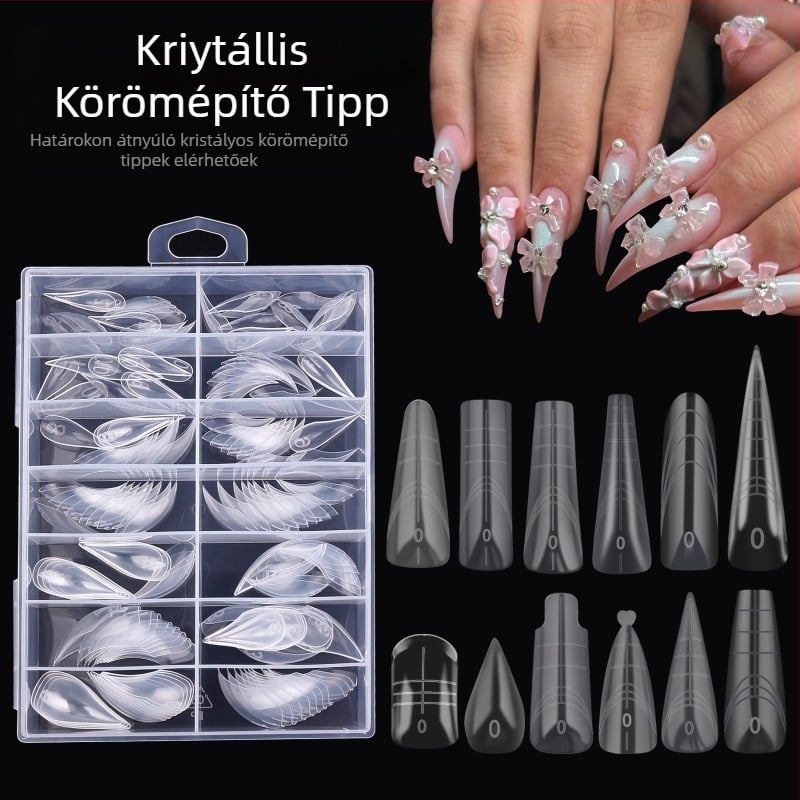 Kristályos köröm hosszabbító formák – sólyom karma alak, hosszú hegyes típus, csillagos ég minta, 140 darabos doboz