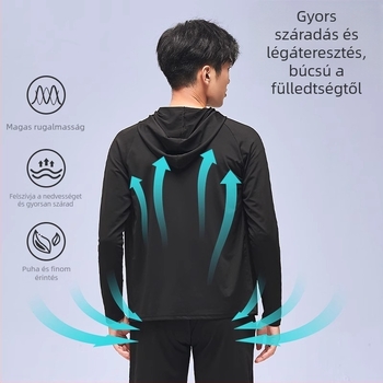 Férfi futóedzésruha – két részes szett, lélegző, nedvességelvezető, gyorsan száradó, kerek nyakú, rövid ujjú, poliészter-elasztán