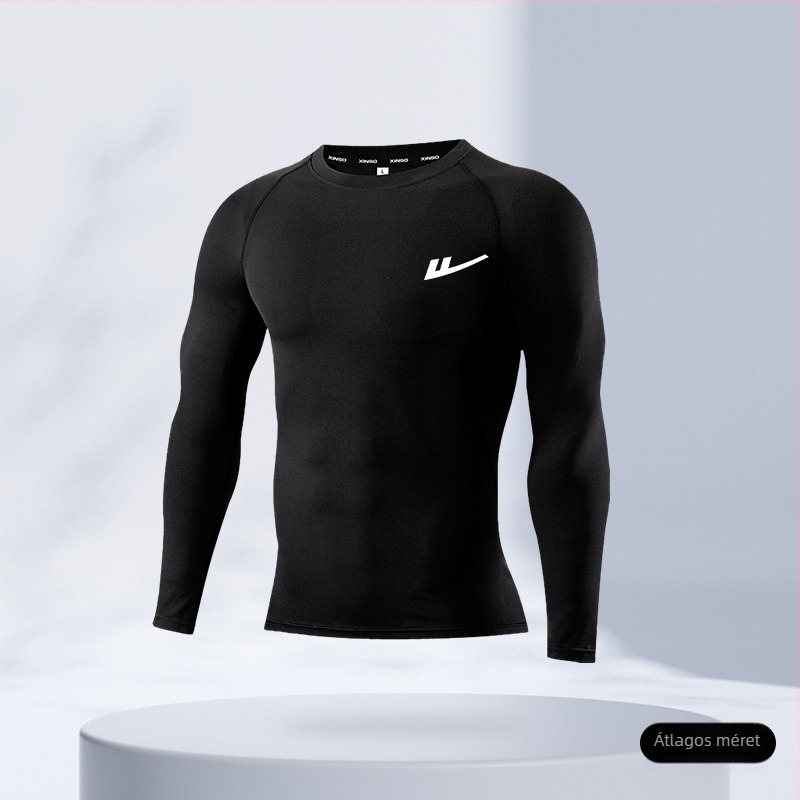 Férfi futóedzésruha – két részes szett, lélegző, nedvességelvezető, gyorsan száradó, kerek nyakú, rövid ujjú, poliészter-elasztán