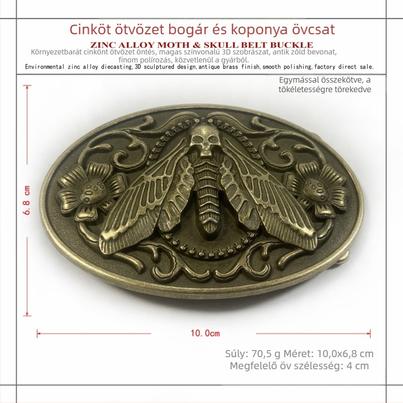 Övcsat FP-03804-2, cink ötvözet, sima csat, nyugati cowboy stílus, ódon ón bevonat