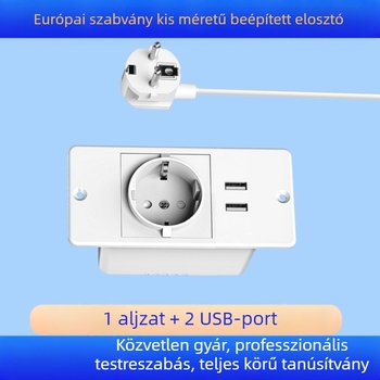 Beépített USB-elosztó bútorokhoz, európai szabvány, több kimenet és kábelkezelés (16A, 250V, 4000W)
