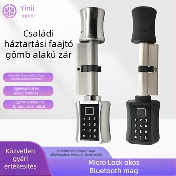Yingni Yn45 Okos Bluetooth ajtózár – Rozsdamentes acél, beltéri fa ajtóhoz, ujjlenyomat, jelszó, kártya és alkalmazás általi nyitás