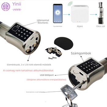 Yingni Yn45 Okos Bluetooth ajtózár – Rozsdamentes acél, beltéri fa ajtóhoz, ujjlenyomat, jelszó, kártya és alkalmazás általi nyitás