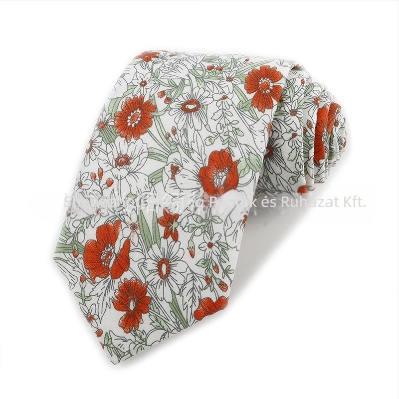 Pamut virágos nyakkendő, nyíl alakú formával, férfiaknak, virágos minta, nyomtatott