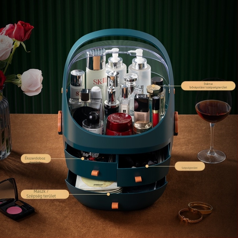 Asztali tároló doboz fedéllel, PS+ABS műanyag, 35 L kapacitás, modell 1zy580804586006, kozmetikumokhoz és egyéb apróságokhoz