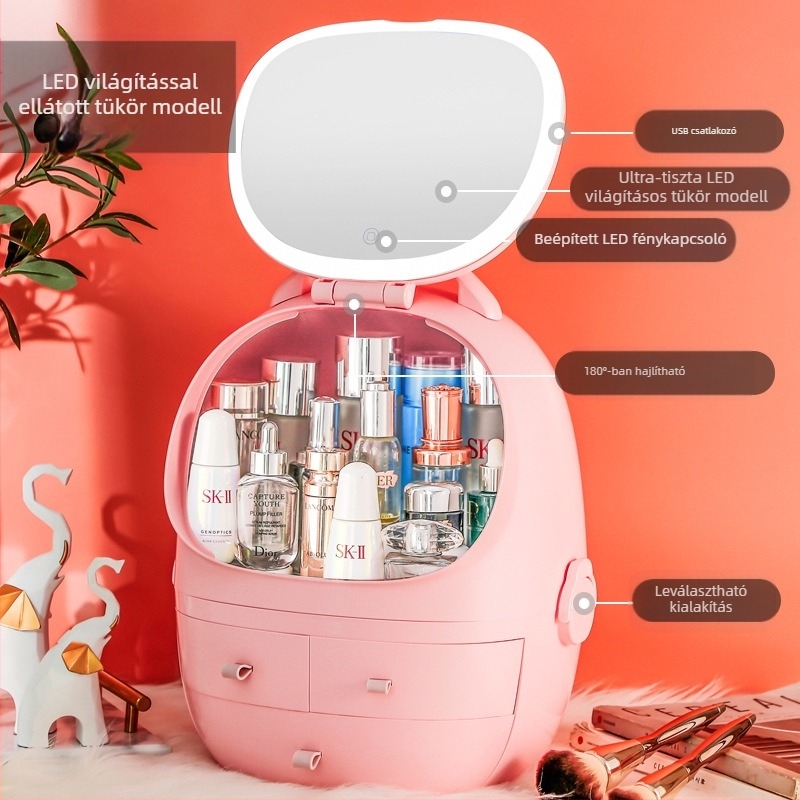 Asztali tároló doboz fedéllel, PS+ABS műanyag, 35 L kapacitás, modell 1zy580804586006, kozmetikumokhoz és egyéb apróságokhoz