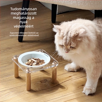 Kerámiából készült macska tál, dupla tál, magas lábú, ütésálló