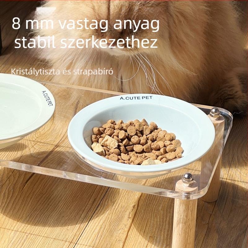 Kerámiából készült macska tál, dupla tál, magas lábú, ütésálló