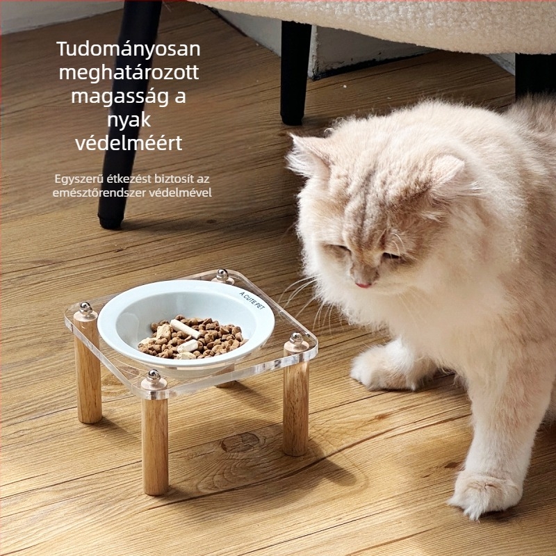 Kerámiából készült macska tál, dupla tál, magas lábú, ütésálló