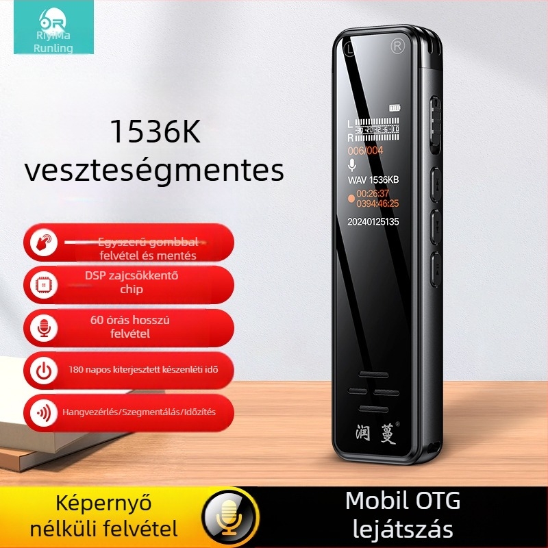 Runvine R11 hangrögzítő toll dupla mikrofonnal, WAV 512Kbps, 60 órás felvétel, USB 2.0, alumínium ház
